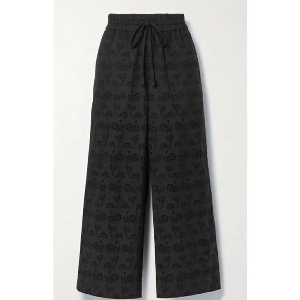 JASON WU COLLECTION Broderie Anglaise Cotton Wide-leg Pants In Black Size Medium